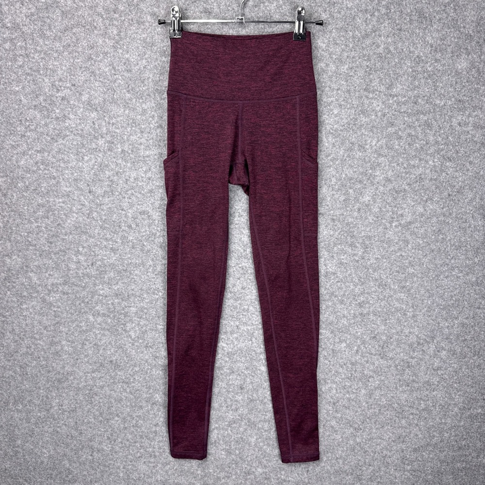 Aerie Leggings Chill Play Move XS Burgundy Heather High Waist Side Pockets
